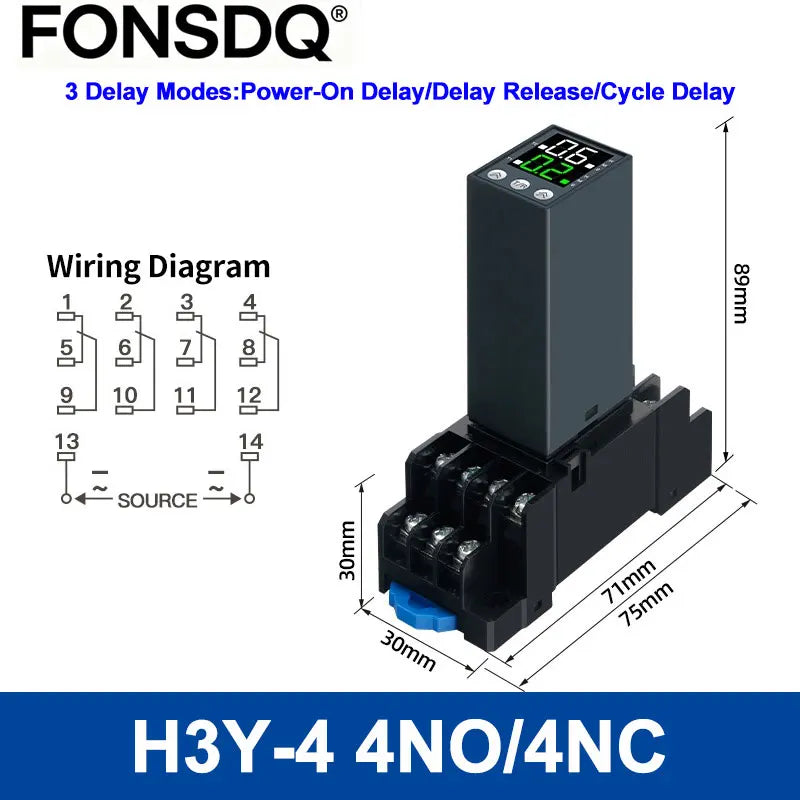 Dual Digital Timer Relay H3Y Cycle Time Control Power On Delay Timer DC12V DC24V AC220V 8Pin 14Pin with Socket Base