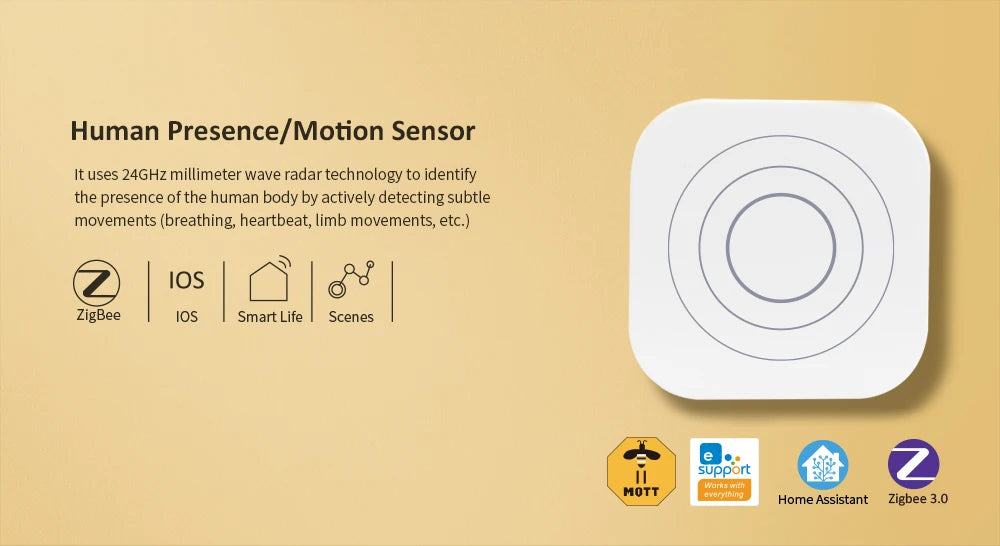 Lincukoo Tuya ZigBee 3.0 Smart 24G Human Presence Motion Sensor Detection 120 Degrees Detection Home Assistant ZigBee2MQTT