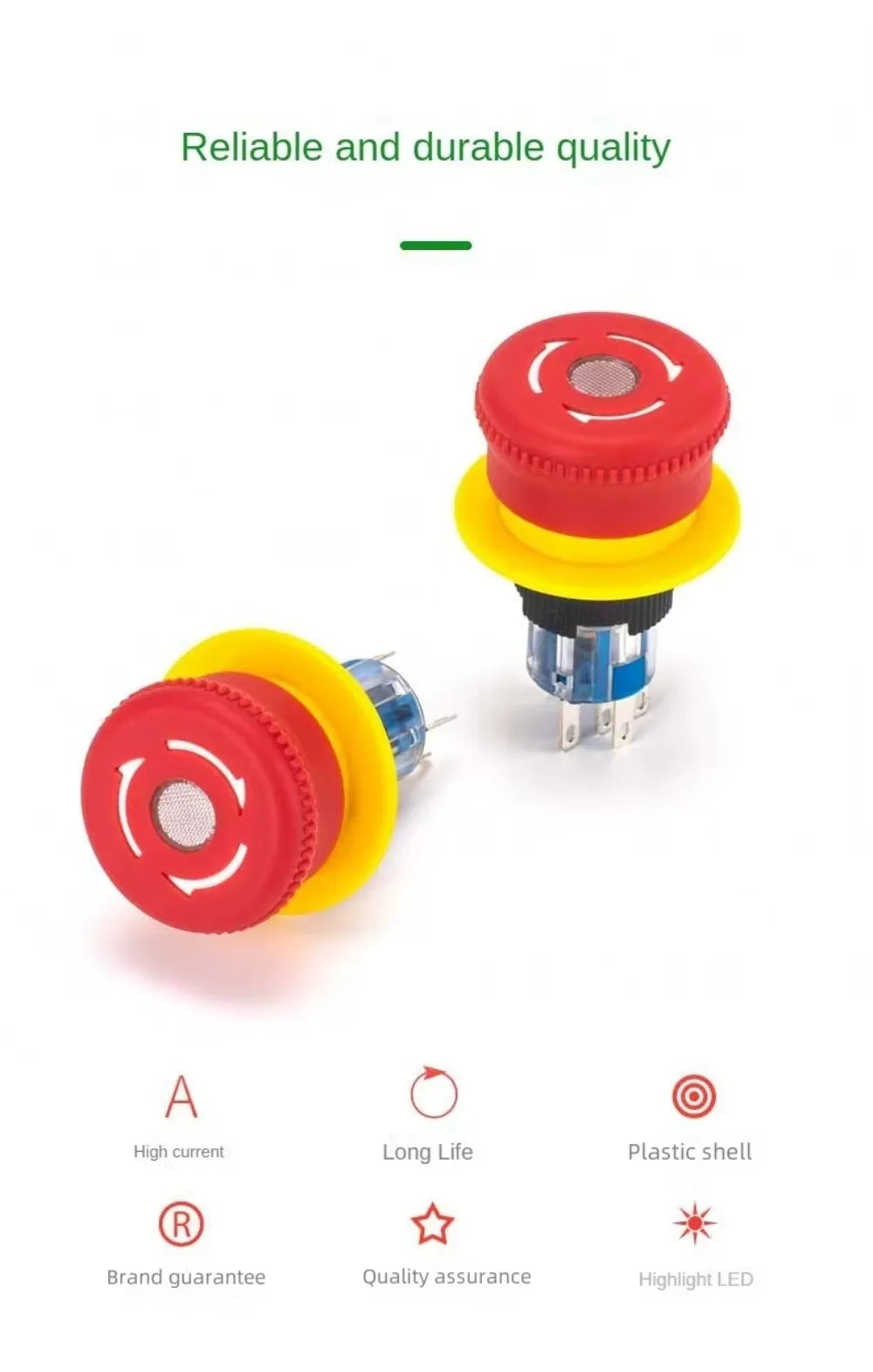 16MM Red Illuminated Rotary Emergency Stop Button Switch Wired with Light 1NO1NC Rotate Reset Welding Pin Knob Plastic Switches