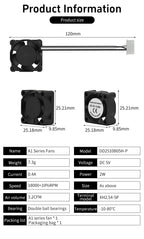 5015 Cooling Fan for Lab A1 A1mini Hotend Fan with Cable Rapid Cooler Fan 2510 Axial Fan Kit for X1 X1C P1P P1S 3D Printer Parts