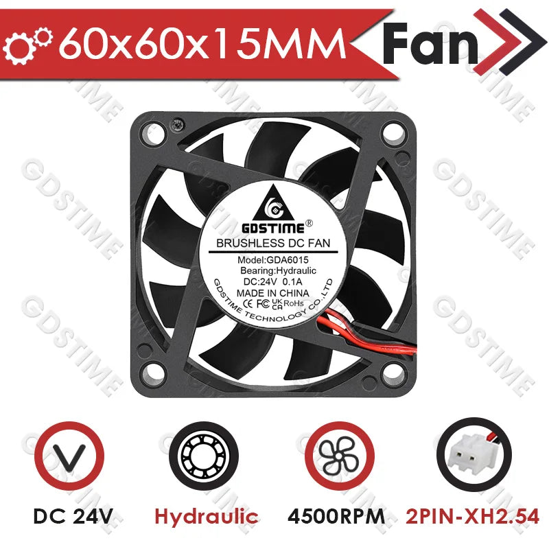 Gdstime 60MM 6015 12V 24V Axial Fan 5V USB PC Case Fan Ball DC Brushless Fan 2PIN 60x60x15MM 3D Printer Cooling Fan CPU Cooler
