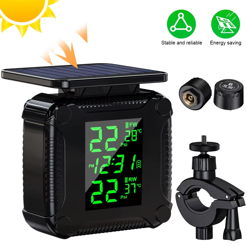 Extractme Tire Pressure Monitoring System Colorful Display Wireless TPMS Motorcycle Solar Charge Tyre Temperature Alarm Sensor