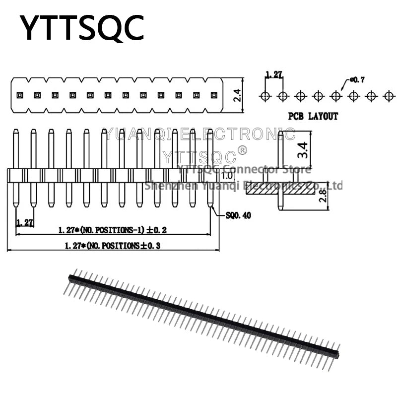 10pcs 1.27mm Long Pin L11/12/14mm 0.05" Straight Single/ Dual Row Gold PCB Male Pin Header Strip Jumper 1x40p 1x50p 2x50p