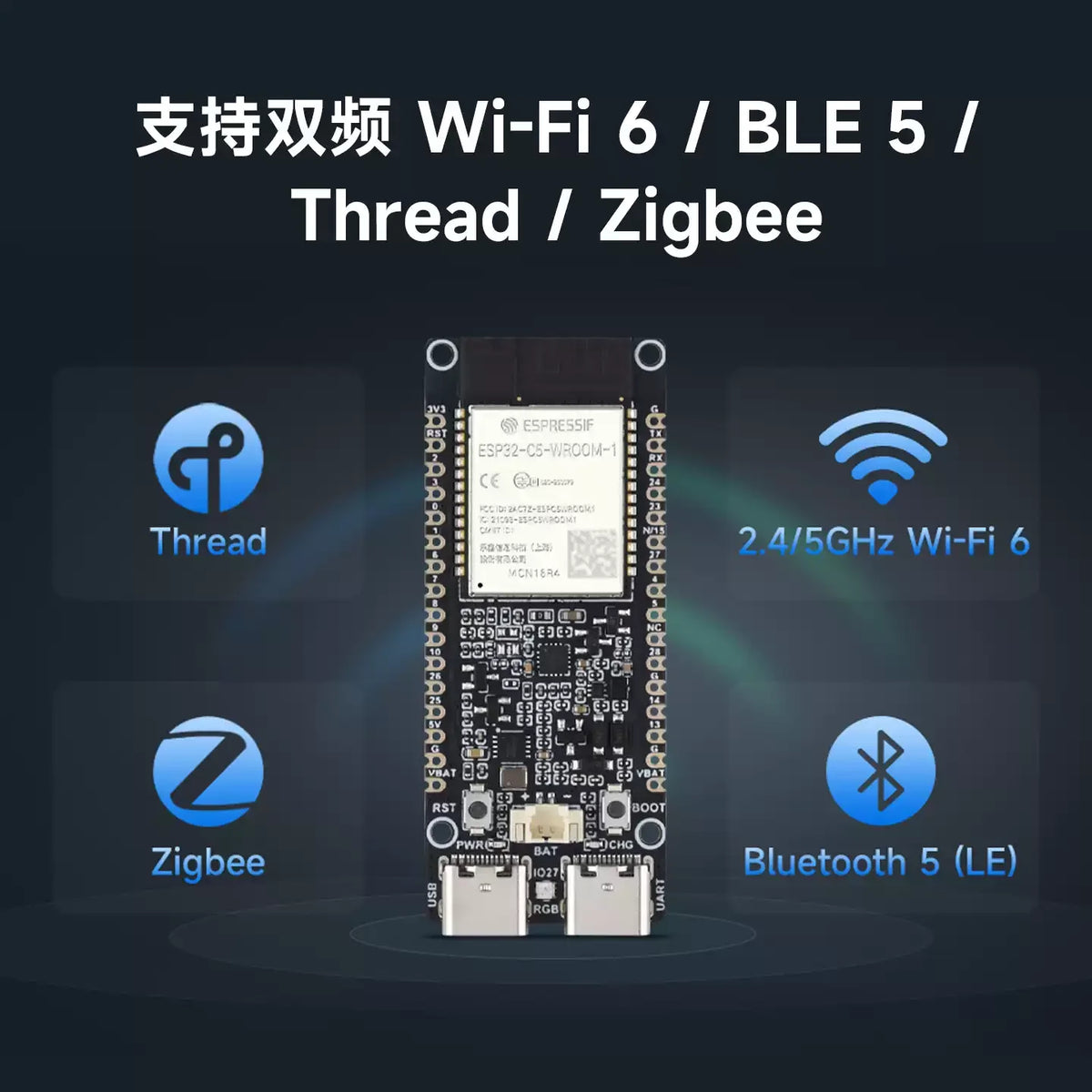 ESP32-C5 Development Board Waveshare Dual-Band WiFi6 Multi-Protocol Zigbee3.0 Thread BLE5 IoT RISC-V Microcontroller Module