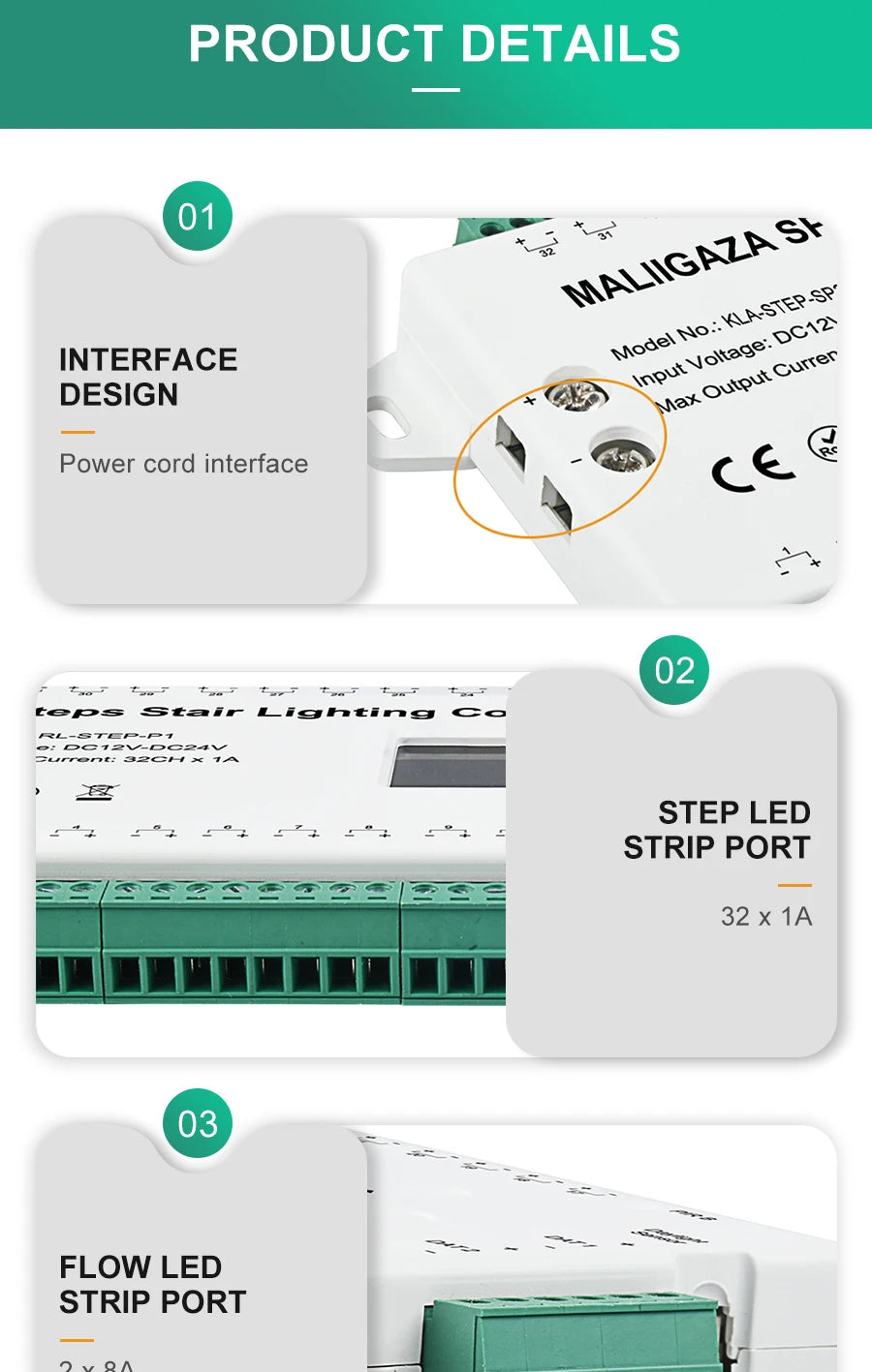 Motion Sensor Stair LED Controller 12V 24V Stair Step LED Strip Light Side Pixel Strip Light 1-32 Steps Indoor Stairway Lighting