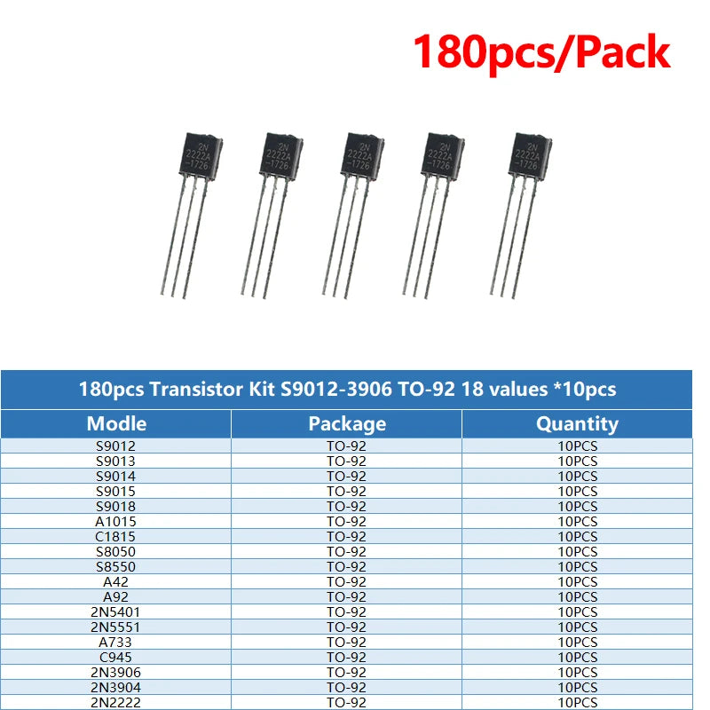 50-900pcs BJT Transistor Kit A1015 BC327 BC337 C1815 S8050 S8850 2N2222 2N2907 2N3904 2N3906 TO92 PNP NPN Triode Transistors Set