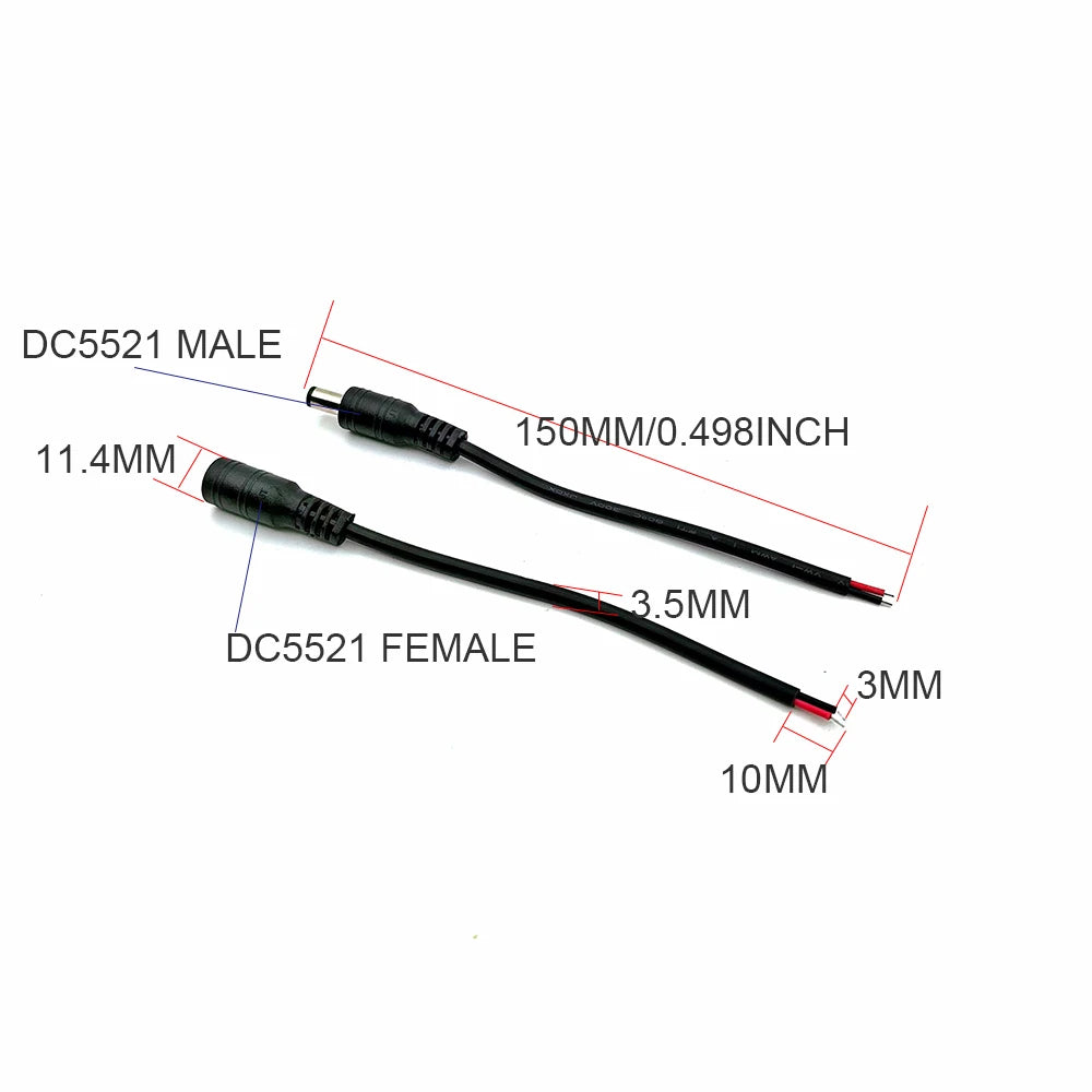 DC 12V Male Female Pigtails Power Cable 2.1mm*5.5mm 2Pin Connector Wire Power Plug Cord for CCTV Camera Router LED Strip Lights