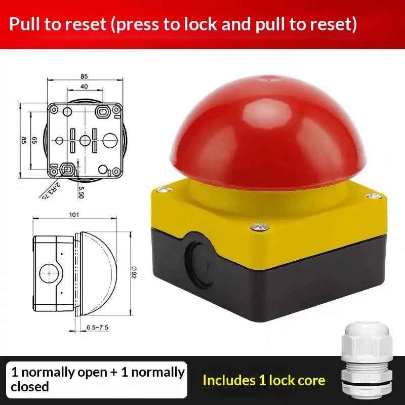 1 Set Mushroom Head Self-Locking/Resetting 1NO Foot/Hand Control IP65 Emergency Stop Button Switch For Industrial Safe