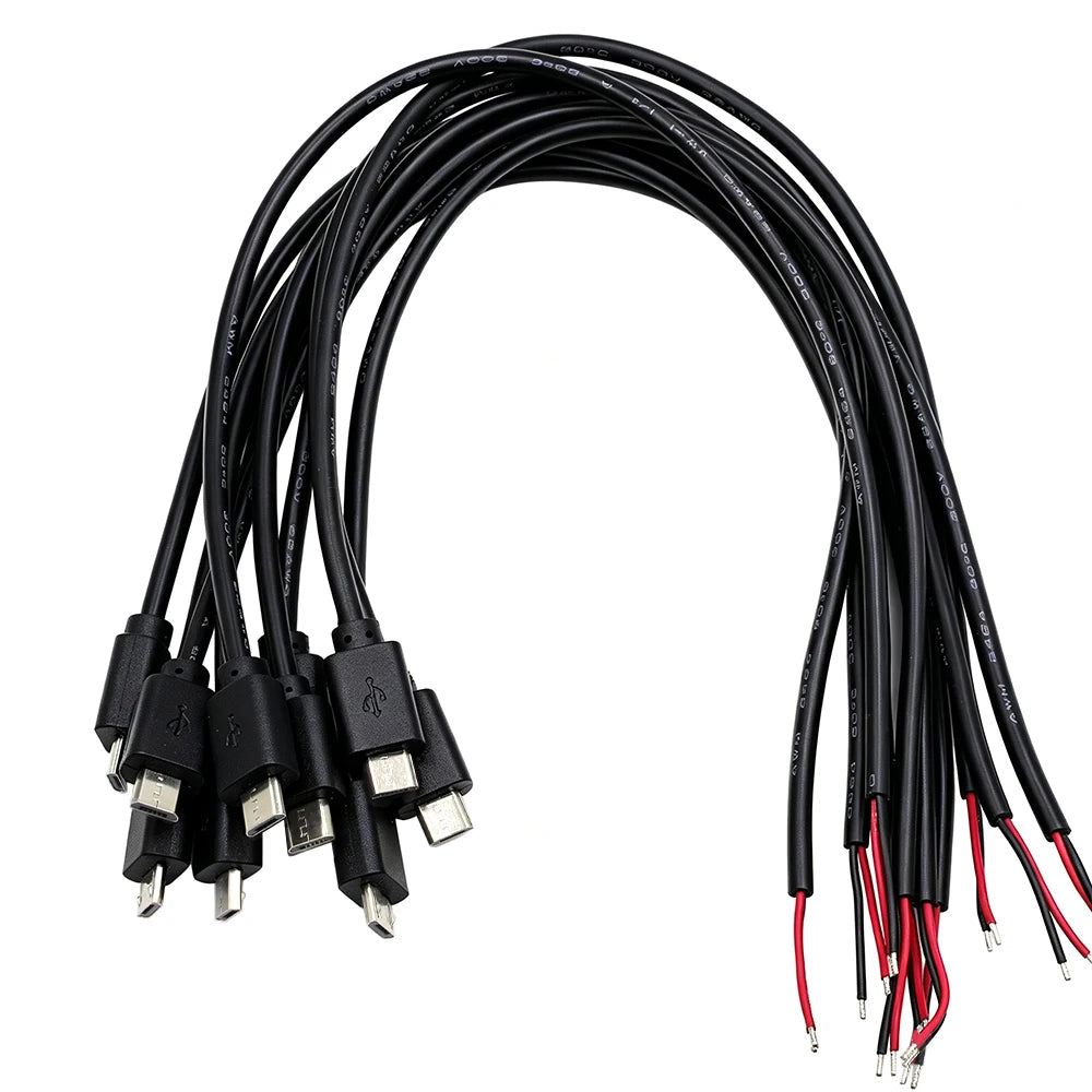  10Pcs Micro USB Male Plug 2 Pin Bare Wire Open End Power Cable Connector Pigtail Cord DIY Repair Power Charging Cable 22AWG