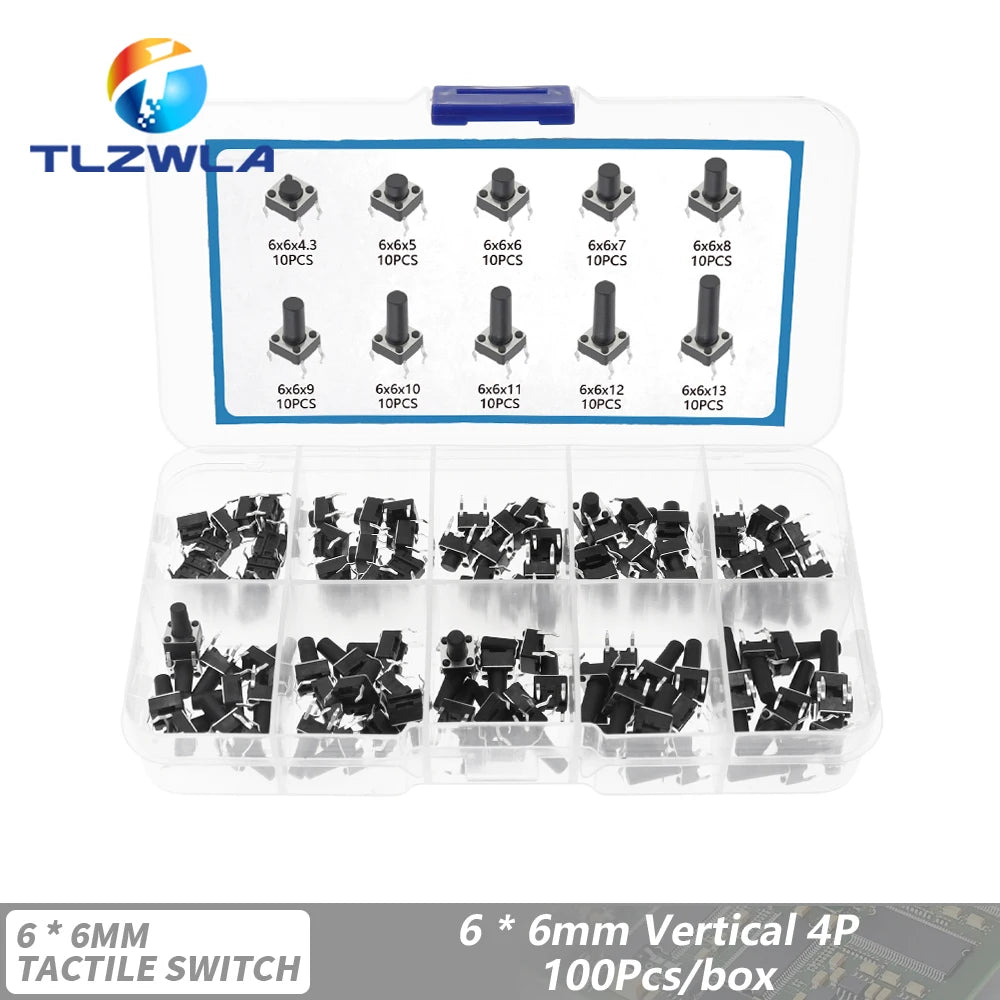 10 Models 6*6 Tact Switch Tactile Push Button Switch Kit Height: 4.3 5~13MM DIP 2P/4P Micro Switch 6x6 Key Switch