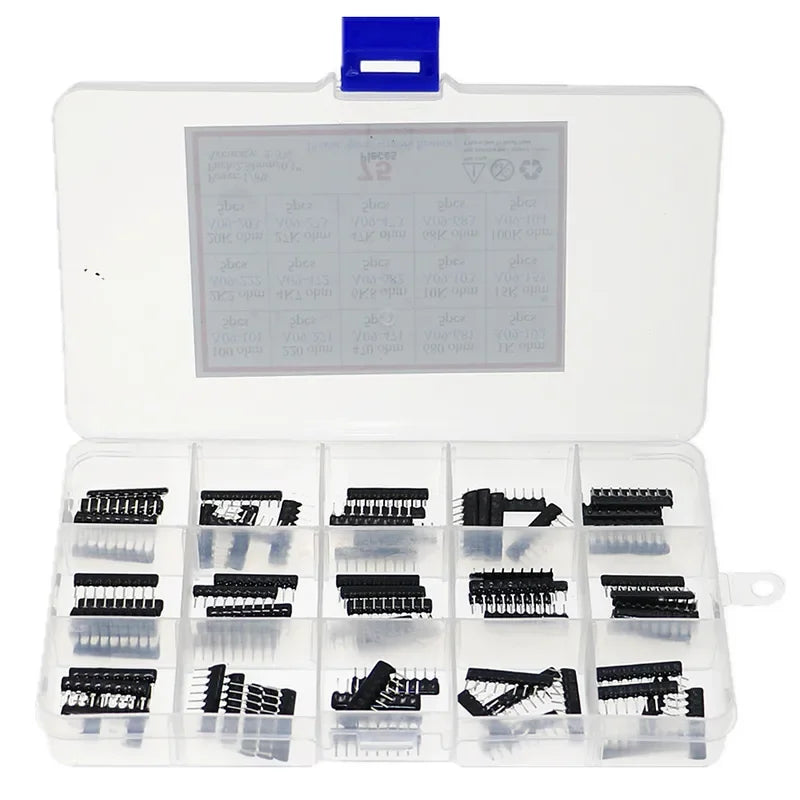75pcs 15 Types Network Resistor Assorted Kit 1 x 9pin A09-101 221 471 681 102 222 472 682 103 153 203 273 473 683 104