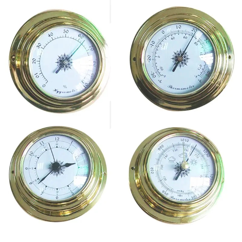 367D 4 Pcs Boat Barometer Clock Thermometer Hygrometer Weather Station Set Wall Mounting Type Brass for Case for Shell Lightw