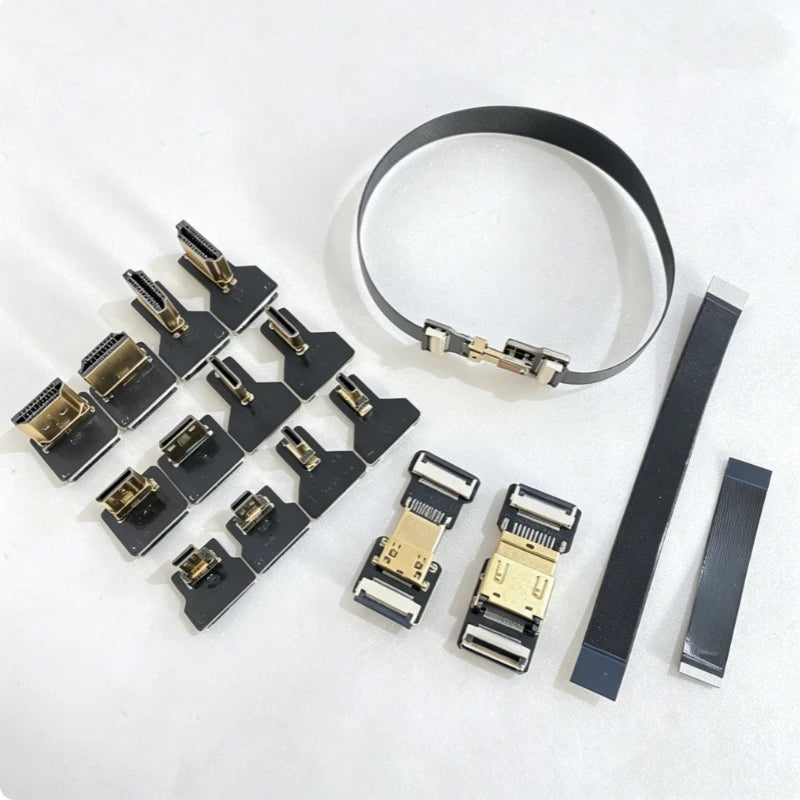 1PCS Ribbon FPV HDMI-Compatible Connector Flexible Flat Cable Raspberry Pi 4 Micro HDMI to HDMI/Mini HDMI Female 90 Degree FFC