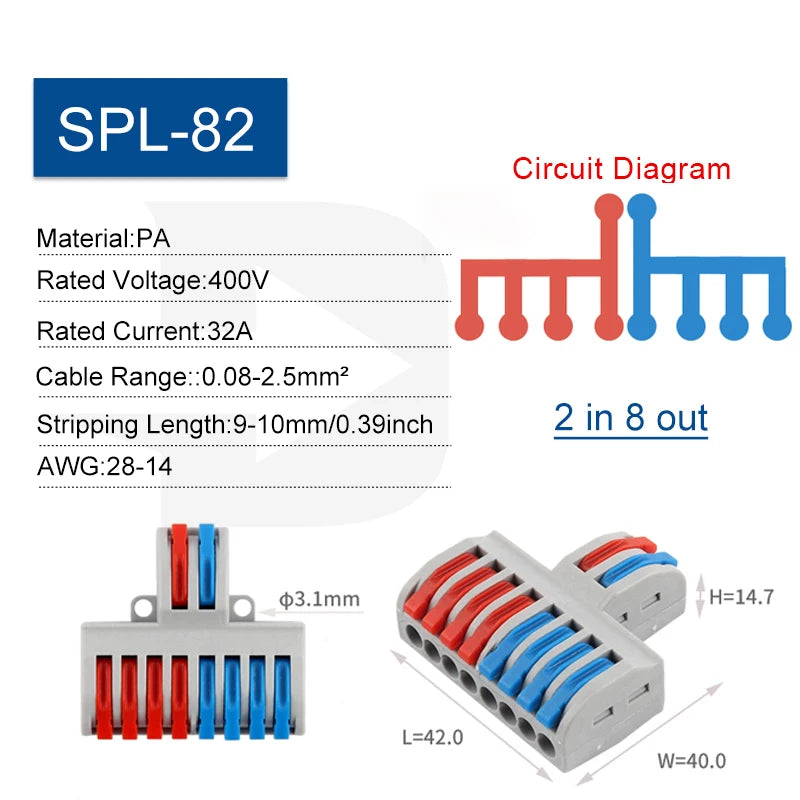 5PCS Quick Lever Electrical Connector Compact Conductor Wiring Terminal Block Universal Push-in Wire Connectors Cable Splitter