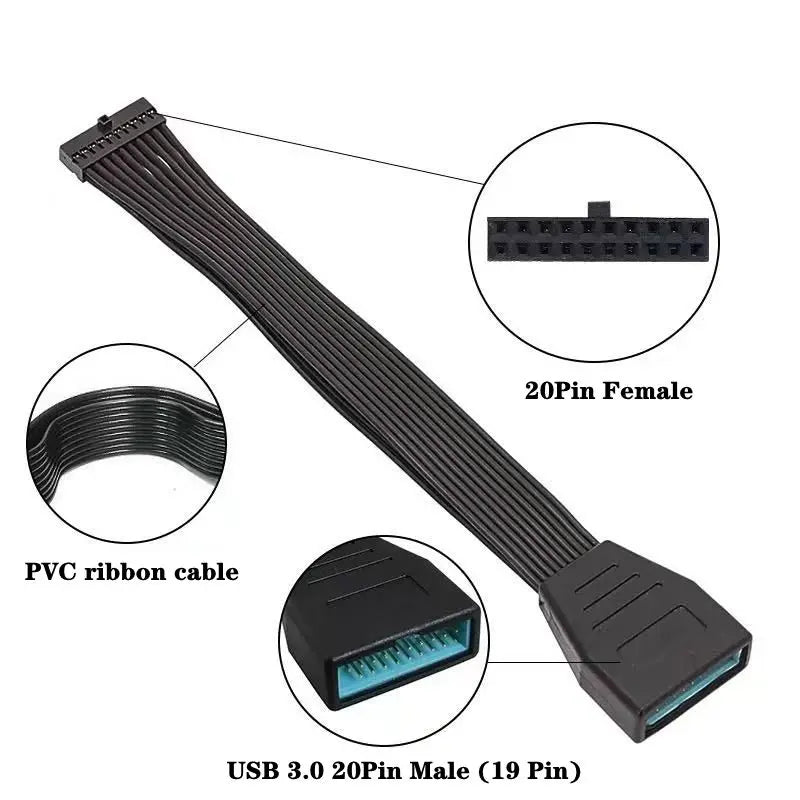 15/30cm 20 Pin Male to Female Extension Cable USB 3.0 Computer Front Panel Motherboard 19 Pin Soft Flat Ribbon Connection Cable