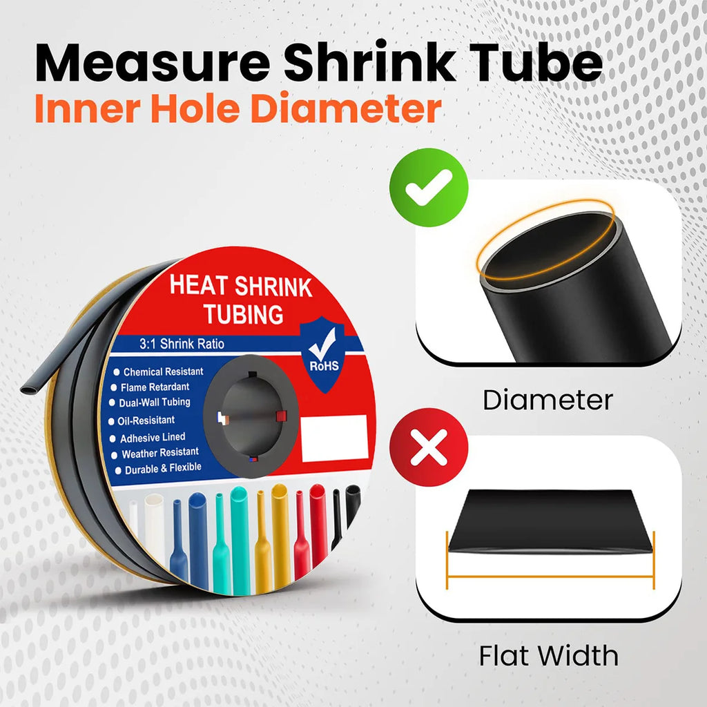 A Roll Black 3:1 Ratio Heat Shrink Tubing Φ1.6mm to Φ30m Dual Wall Adhesive Lined Shrinkable Wire Wrap Tube Waterproof Sleeves