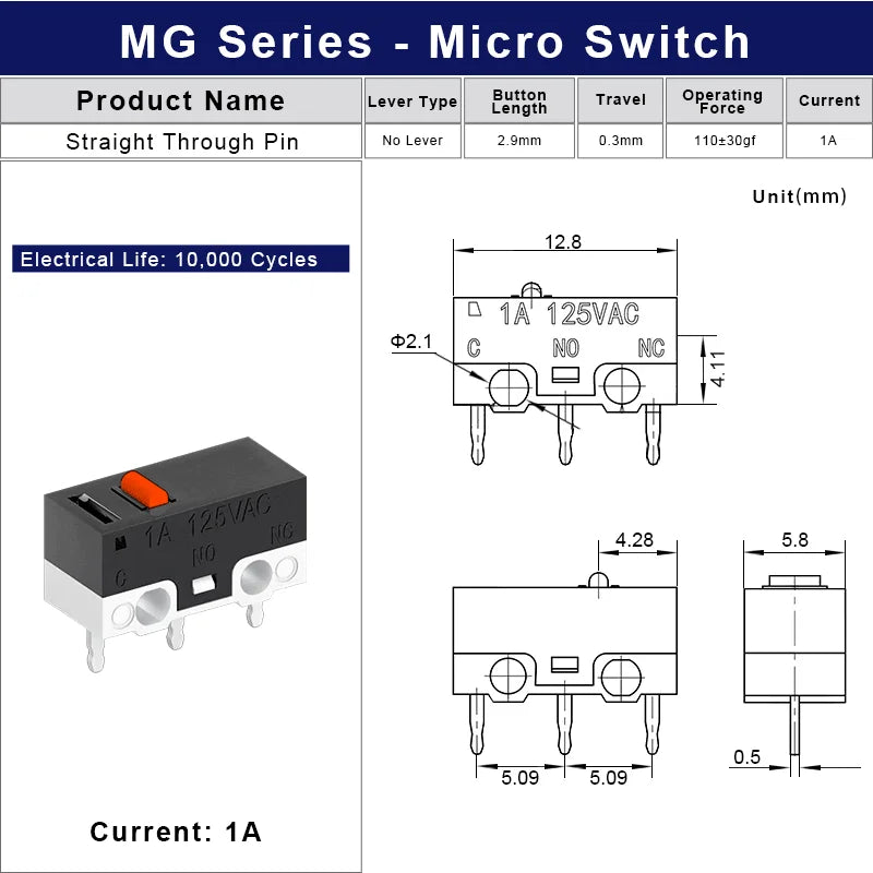 Mini Micro Limit Switch C NO NC 3 Pins PCB Terminals SPDT 1A 125V Roller Arc Lever Snap Action Push Micro Mouse Switches