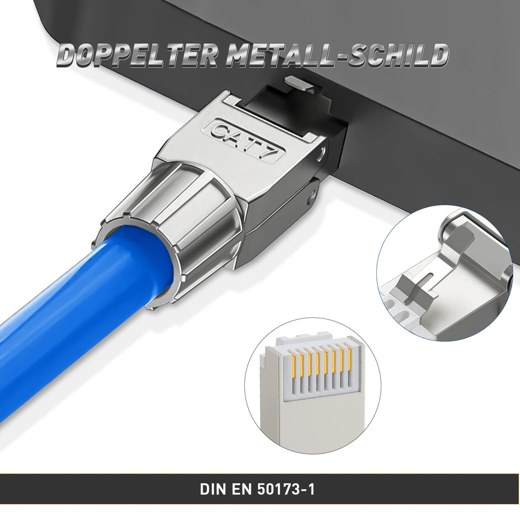 ZoeRax RJ45 Cat8 Cat7 Connector Tool-Free All Metal Ethernet Termination Plug for 22~24AWG CAT8/CAT7/CAT6A Lan Cable
