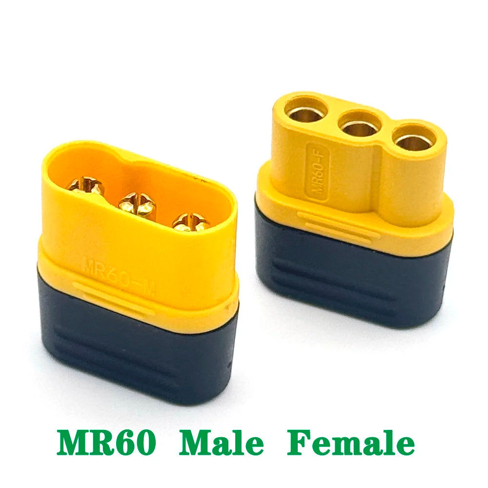 MR60 MR 60 Fireproof Female Male Three-core Connector With Sheath 3.5mm Brass Gold Plated For Lipo ESC RC Model