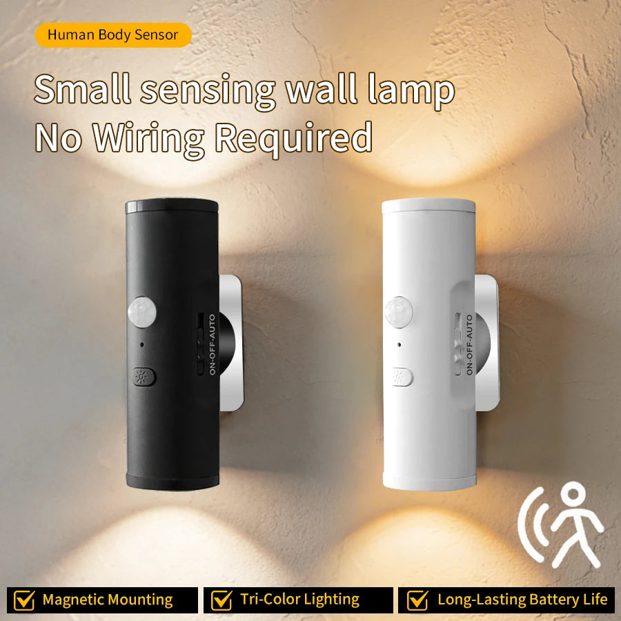 Magnetic Rechargeable PIR Motion Sensor LED Night Light, 3 Colors Dimmable Wireless Wall Lamp for Bedroom Hallway Closet