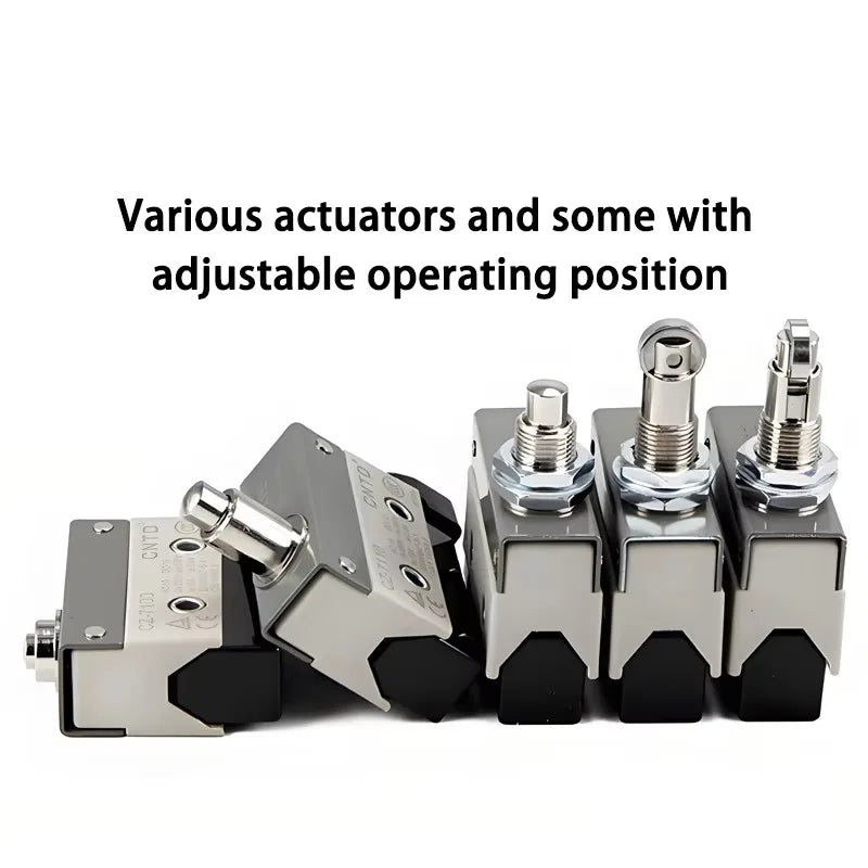 Limit Switch, CNTD CZ‑7312 reinforced plastic housing 1NO1NC contact, 10A 250VAC IP65 panel mount roller plunger, micro travel s