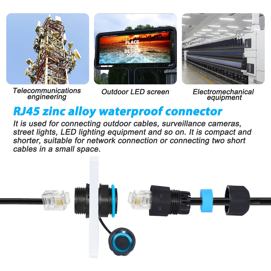 M20 RJ45 Zinc Alloy Connector Ethernet Network Straight-through Waterproof IP68 Header Panel Outdoor Broadband Network Cable