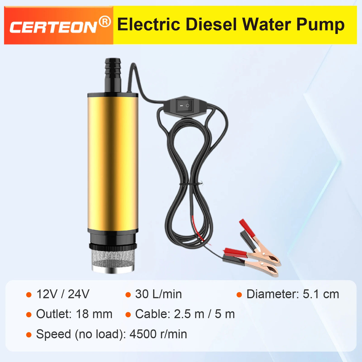 Diesel Fuel Transfer Pump 12V/24V Portable Self-Priming DC Pump with Clamps for Car Use Portable Diesel Transfer Pump High Flow
