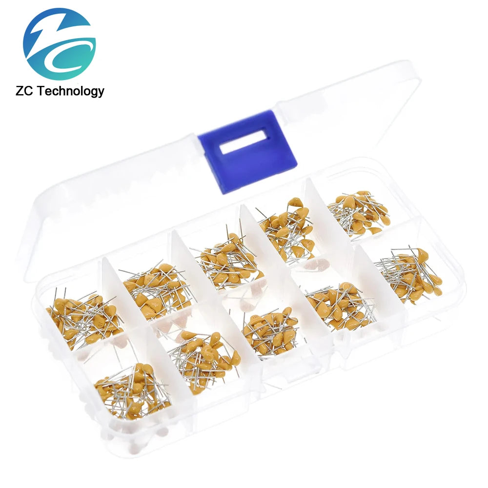 300pcs 10Value 50V 10pF 20pF 30pF 47pF 56pF 68pF 100pF 1nF 10nF 100nF Multilayer Ceramic Capacitor Assortment Monolithic Kit Box