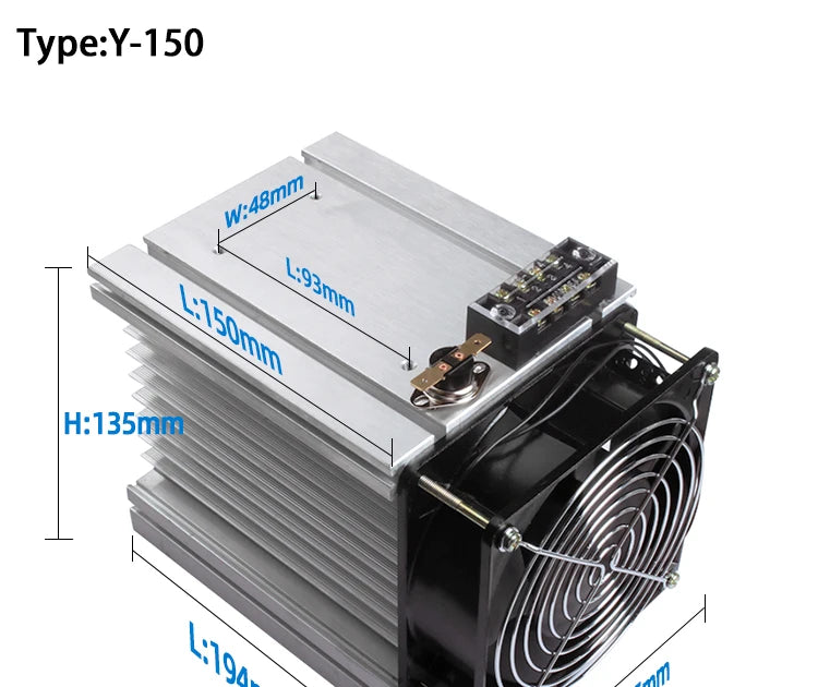 LCTC Radiator With Fan For Three Phase Solid State Relay SSR Heat Sink 100A 120A 3-phase Relay DC 48V Y-150