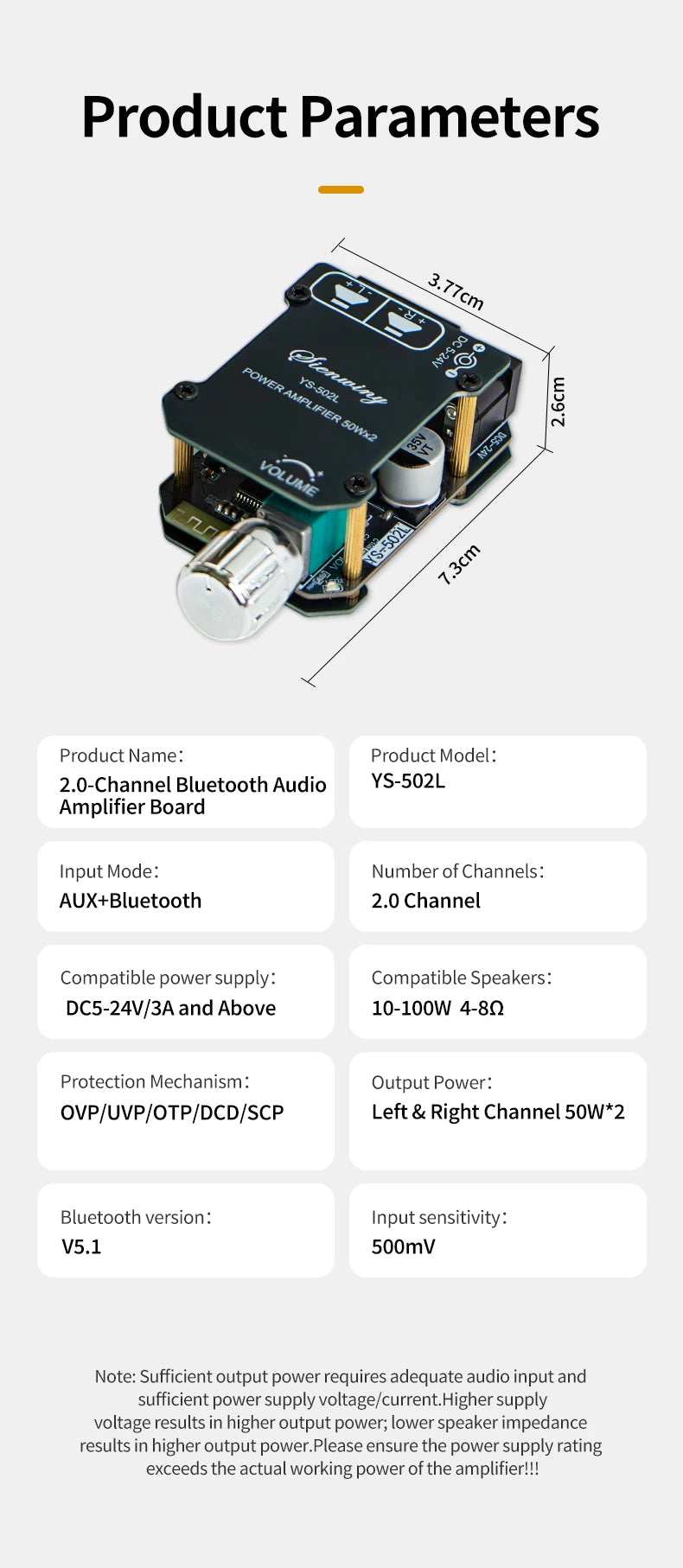 YS-1002T YS-502L Bluetooth 5.0 Audio Amplifier Board 2.0 Channel Stereo Power Amp Module 50W X2 100W X2 AUX Input For DIY Speaker Home Audio