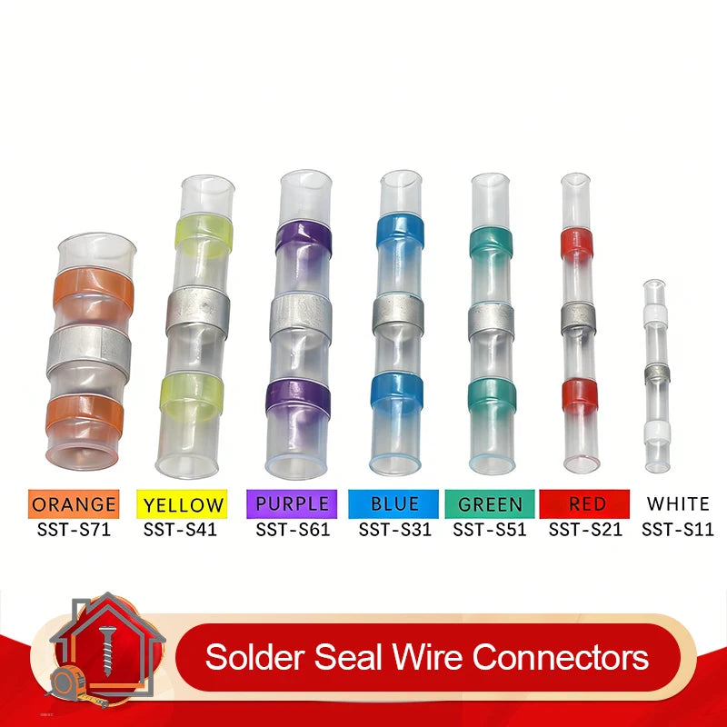 50 - 500pcs Solder Seal  Wire Connectors 3:1 Heat Shrink Butt Crimp Terminals Waterproof Electrical Cable Splice Connector