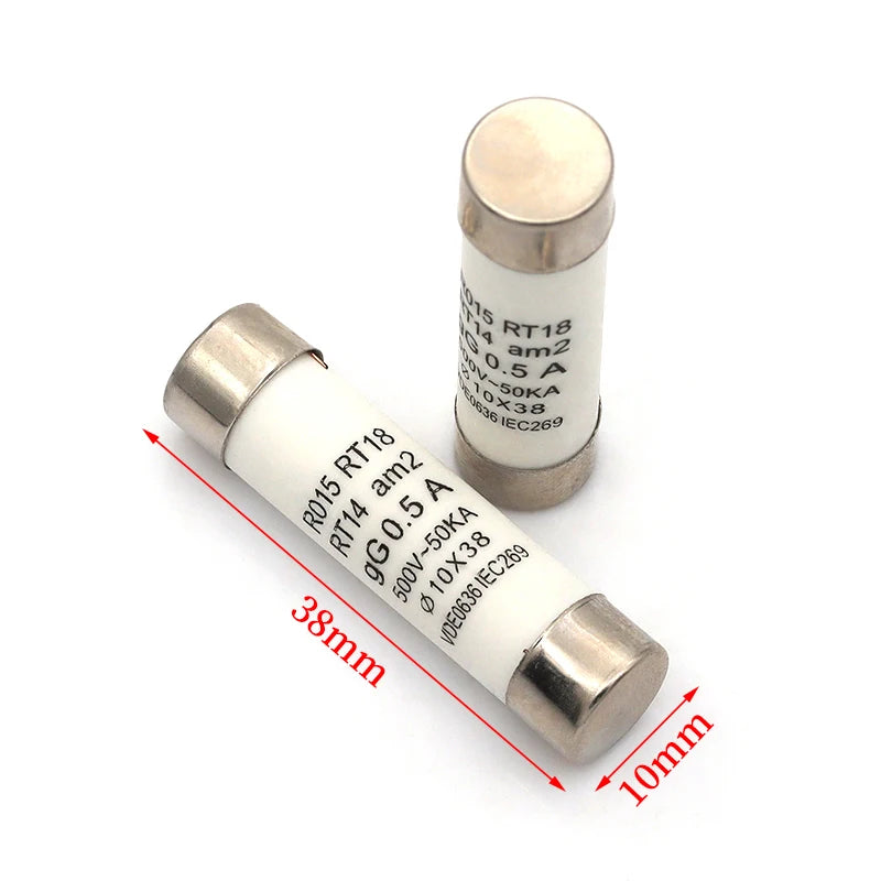 5/20/60Pcs 10*38 Fast blow Ceramic Fuse 10x38mm Fuse 380V 500V 0.5A 1A 2A 3A 4A 5A 6A 8A 10A 16A 20A 25A 32A 40A RO15 RT18 RT14