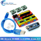 CNC shield V3 / V4 Engraving Machine 3D Printer + 4PCS A4988 / DRV8825 driver Expansion Board + NANO 3.0 For UNO- R3 USB Cable