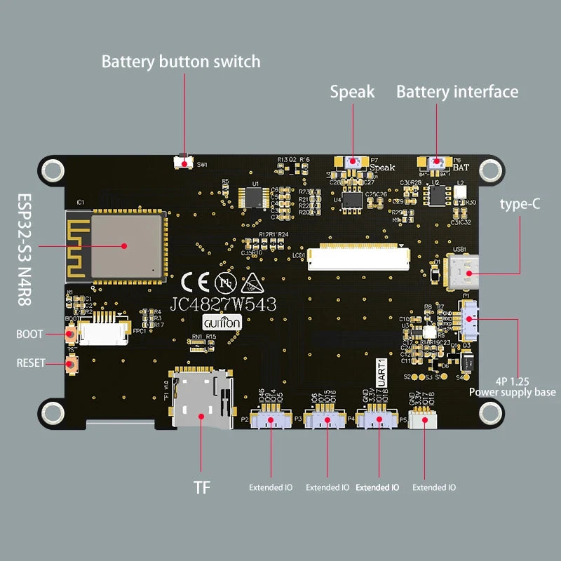 ESP32-S3 8M PSRAM 4M FLASH 4.3-Inch IPS Capacitive Touch 480*272 LCD Display Module with WIFI and Bluetooth