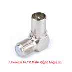 F Type to TV IEC 90 Degree Male Plug Female Jack RF Coaxial Adapter Splitter Gold Plated Connector for Cable TV Satellite TV DVR