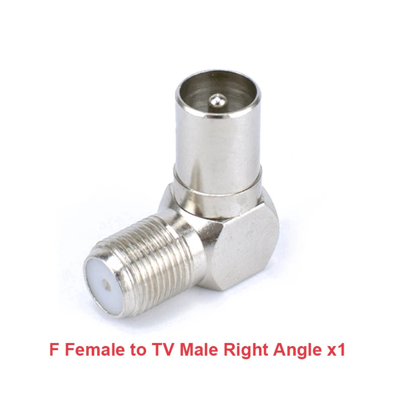 F Type to TV IEC 90 Degree Male Plug Female Jack RF Coaxial Adapter Splitter Gold Plated Connector for Cable TV Satellite TV DVR