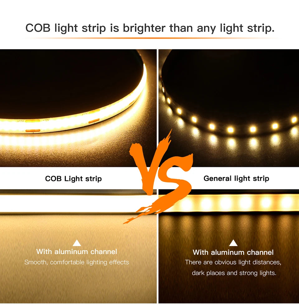 Touch Dimmer and Hand Sweep Induction Switch Flexible COB LED Strip Light 12V 320 LEDs/M LED Light Tape Bedroom Kitchen Lighting