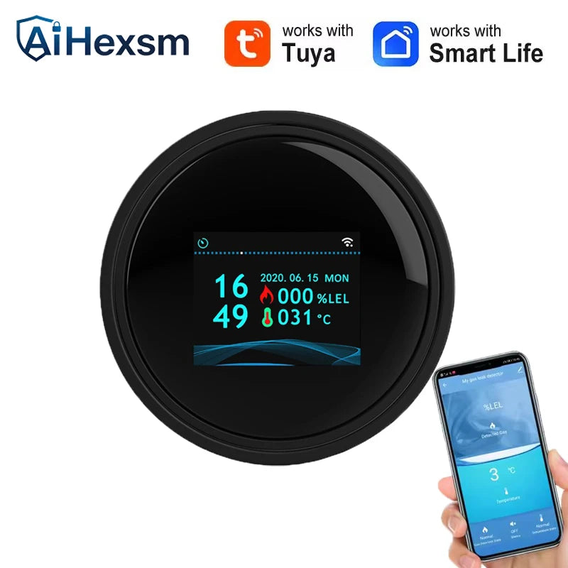 Tuya Wifi Leak With Temperature Function Combustible Gas Detectors Support Home Smart Life Natural Gas Alarm Sensor LCD Display