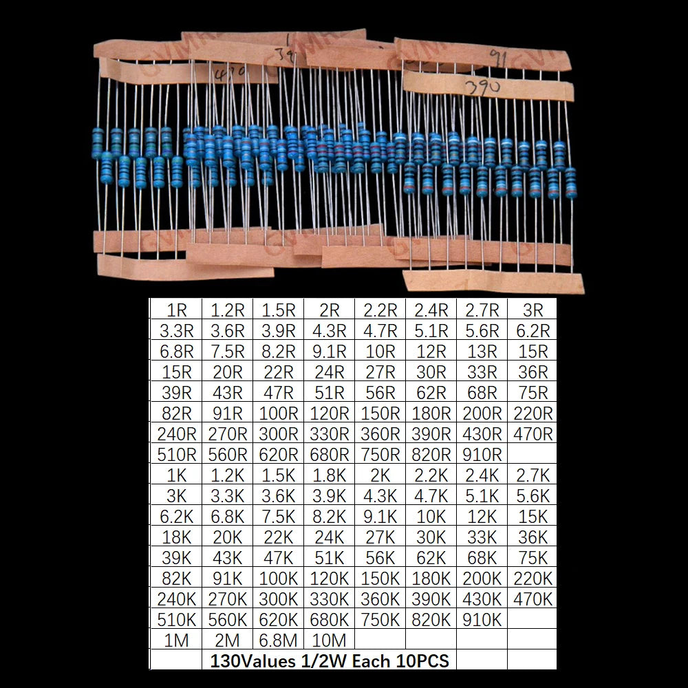 130Values 156Values 1/4W 1/6W 1/2W 1W 2W Power Metal Film Resistor Kit 1R-10M Assortment Set 1ohm-10Mohm samples pack 1/4W