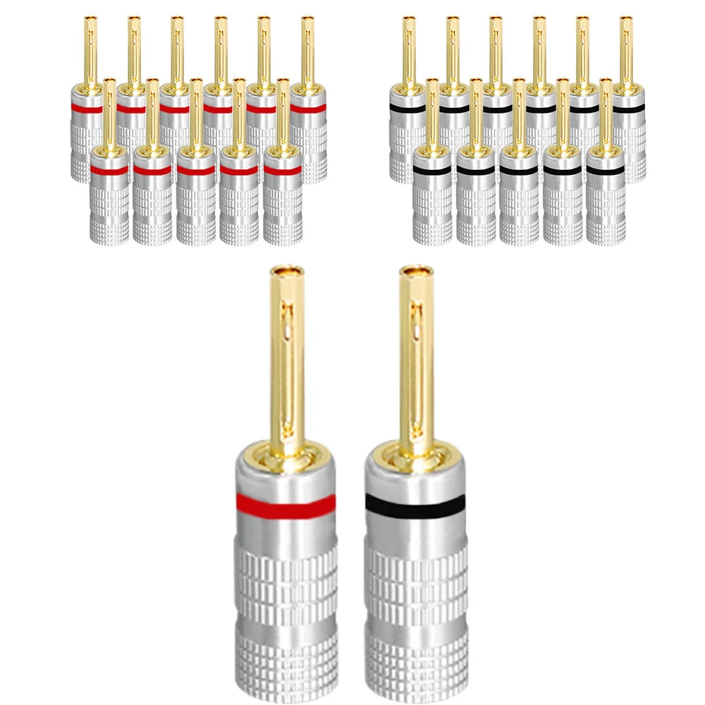 Musical Sound 24K Gold Plated Speaker Plugs Audio Banana Connector for Speaker Wire Open Screw Type Hifi Banana Plugs
