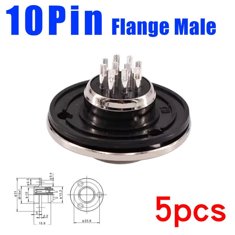 5pcs GX16 Connector Flange Mounting Aviation Plug Male Female 2 3 4 5 6 7 8 9 10Pin M16 Aviation Connector