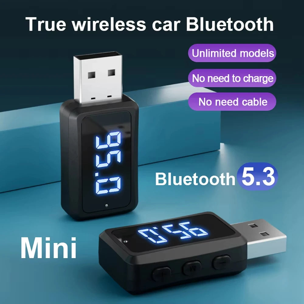 Mini USB Transmitter ReceiverCar Bluetooth 5.3 FM02  with LED Display Handsfree Call Car Kit Auto Wireless Audio For Fm Radio