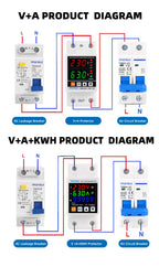 63A 230V Din Rail Adjustable Over Under Voltage Protective Device Protector Relay Over Current Protection Energy KWH Meter