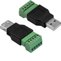 USB 2.0 Type A Male/Female to 5 Pin Screw Block Connector USB Jack with Shield USB2.0 to Screw Terminal Plug Adapter Converter