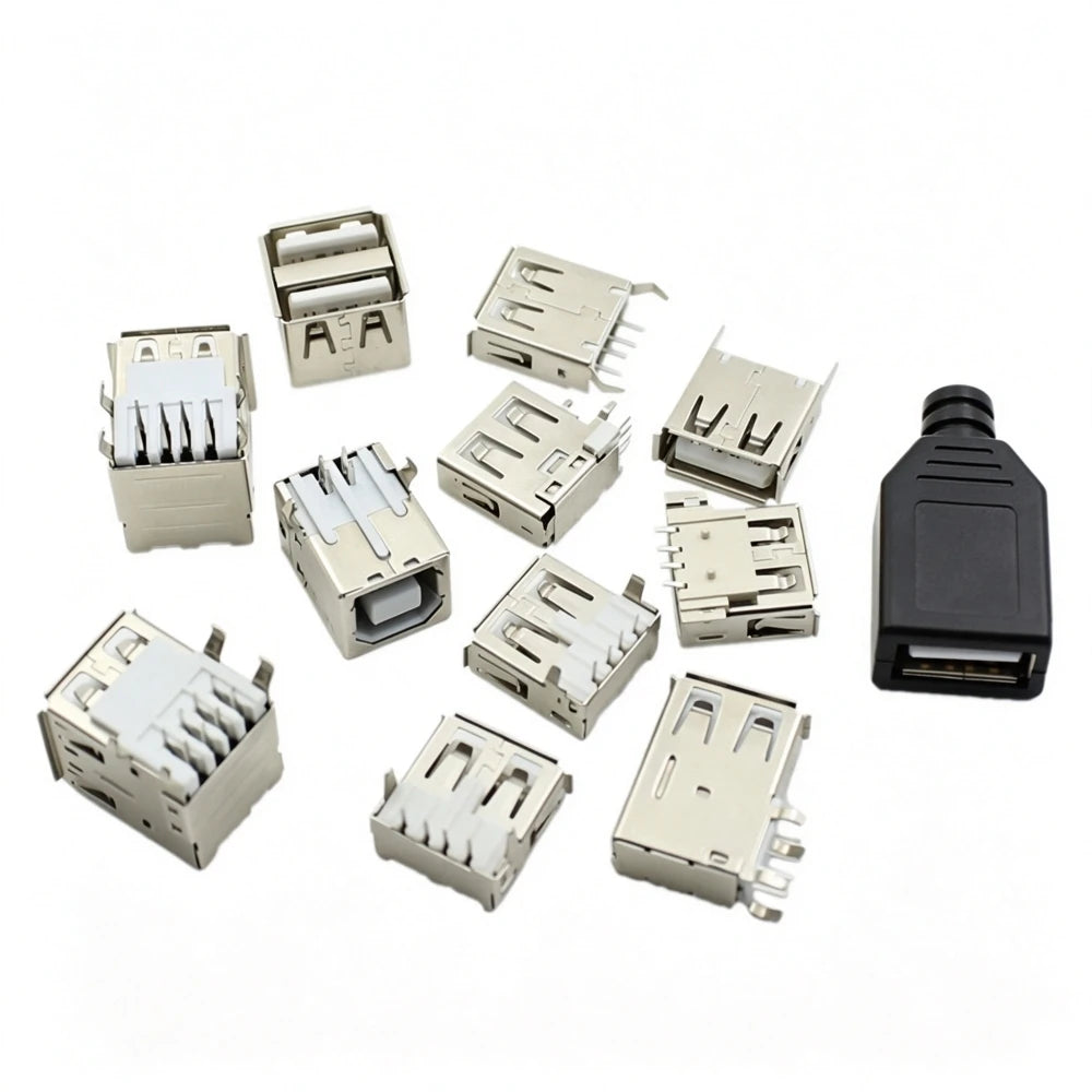 5PCS USB Interface Socket Type A Standard Port Female Male Solder Jacks Connector DIP Straight Vertical Bend Needle PCB Socket