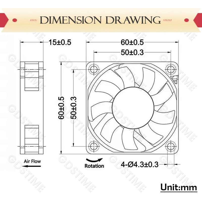 Gdstime 60MM 6015 12V 24V Axial Fan 5V USB PC Case Fan Ball DC Brushless Fan 2PIN 60x60x15MM 3D Printer Cooling Fan CPU Cooler