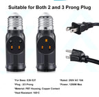 E26 E27 LED Bulb Base to US 2/3Prong Splitter Convert Polary Light Socket Switch AC Plug Garage Porch CCTV Camera Outlet Adapter