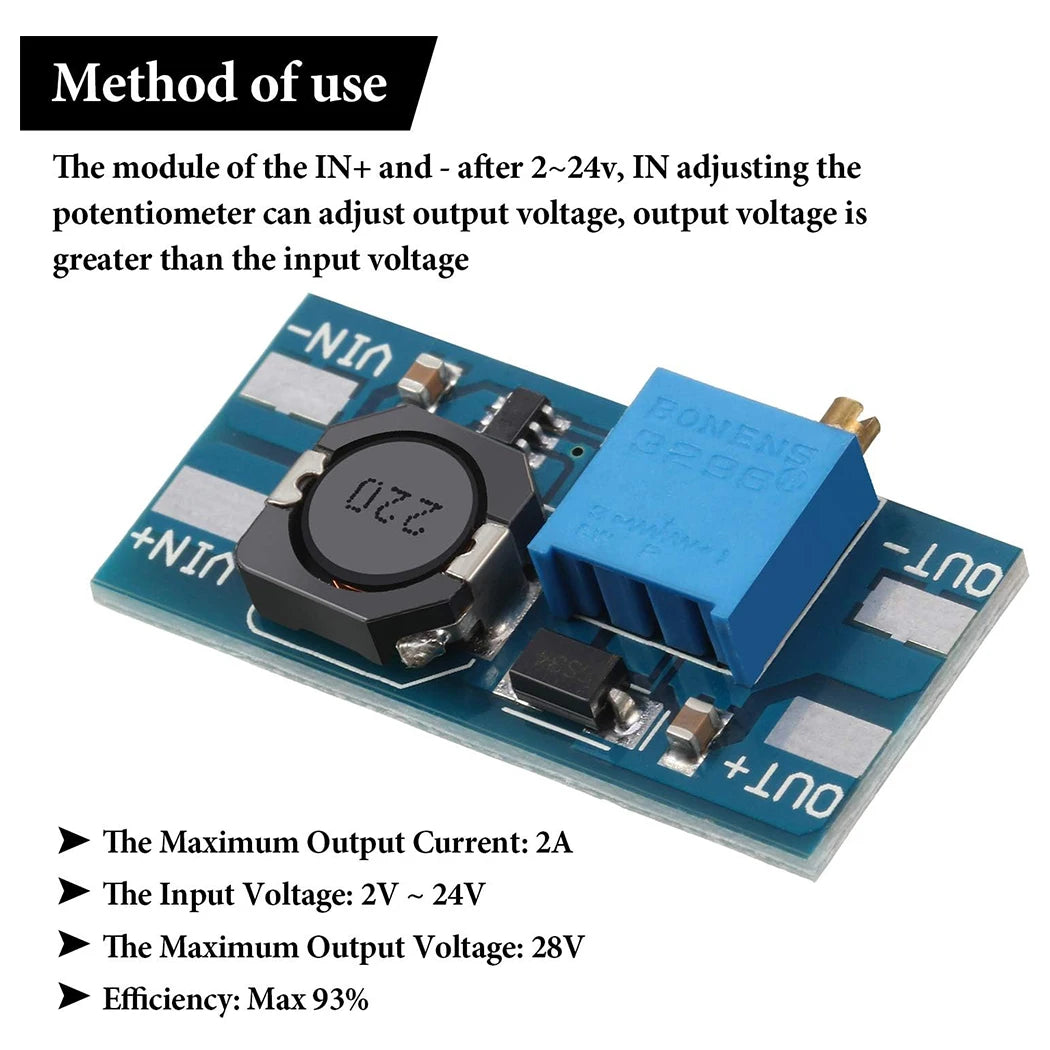 5/10PCS MT3608 DC-DC Step Up Boost Power Converter 2A Module Adjustable Step Up Voltage Regulator Board 2-24V to 5V-28V Output