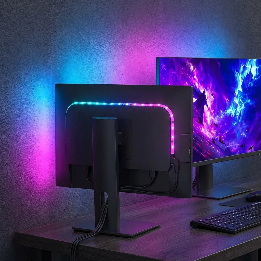 HTMCK Smart Ambient PC Display Sync Computer Monitor Backlight LED Strip Light RGB Color DIY Game Holiday Atmosphere Decor Lamp