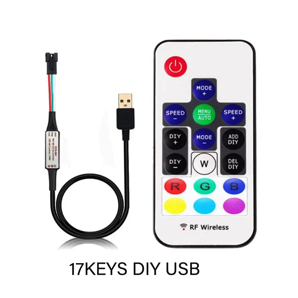WS2811 WS2812B WS2813 WS2815 LED Pixels Strip Light Controller 3/4PIN USB/DC RF 14/17/21Keys LED Tape Remote Controller DC5-24V